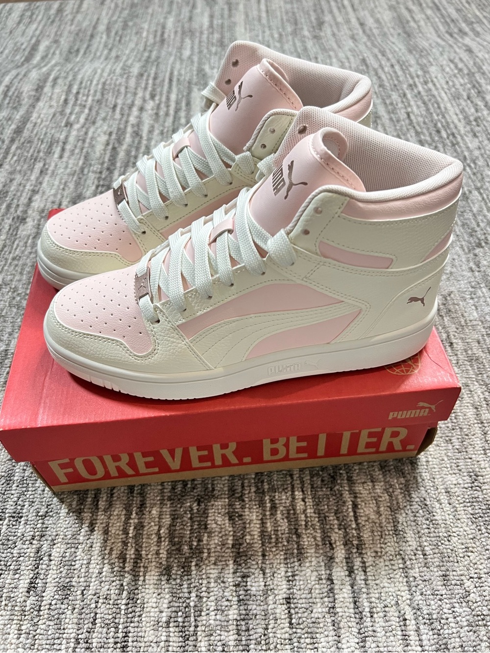 PUMA Rebound Layup Rcl Shine High Top Womens Pink, White Sneakers Size 8 - Picture 3 of 10
